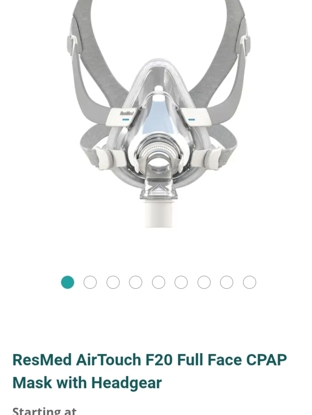 ResMed full-face CPAP mask in light gray and clear